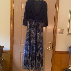 Navy Leslie Faye Formal Dress with Sequined Skirt